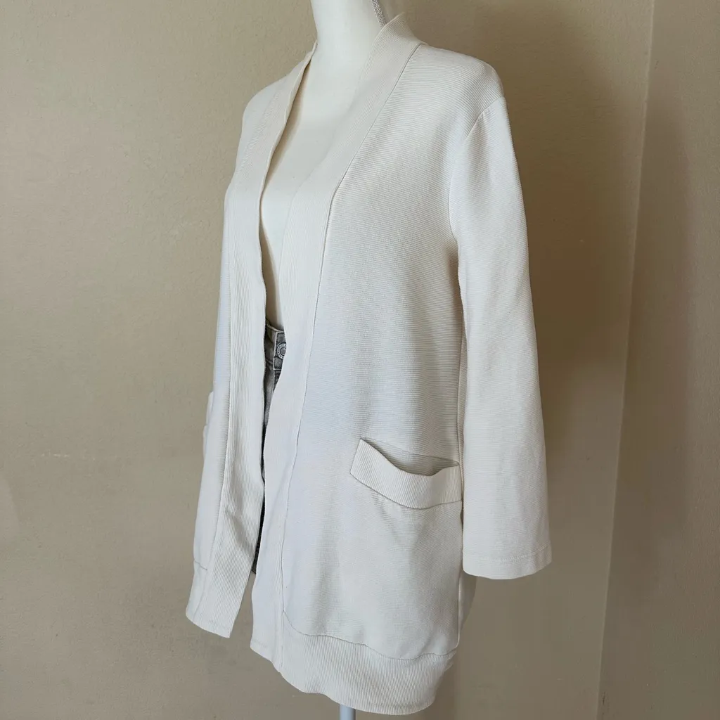 Eileen Fisher Ivory Organic Cotton Cardigan Sz S Sweater Quiet Luxury Open Front - Image 4