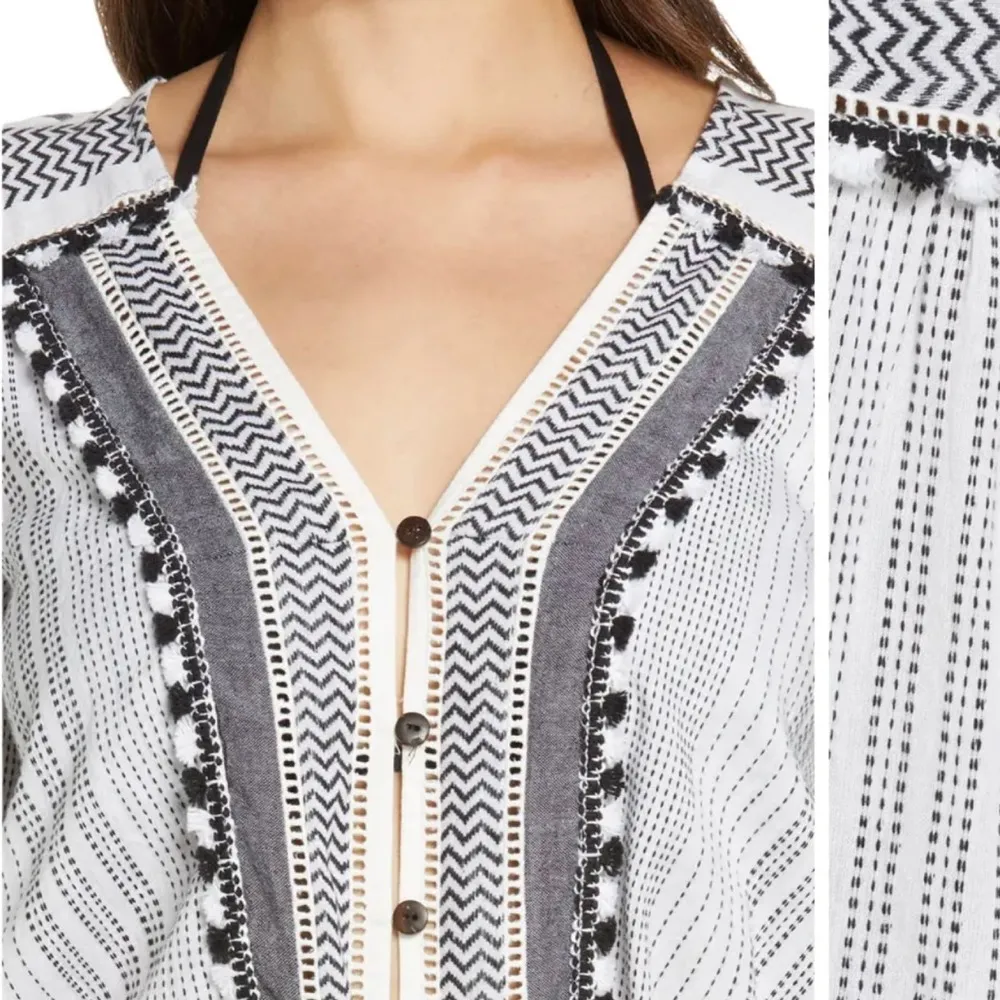 Veronica Beard NWT Boho Long Sleeve Cover-Up Bayleise Romper Black White Sz XS - Image 2