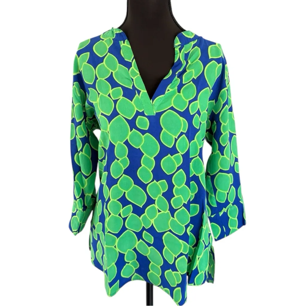 Escapada Geometric Bell Sleeve Top Womens Size Small Blue And Green - Image 3