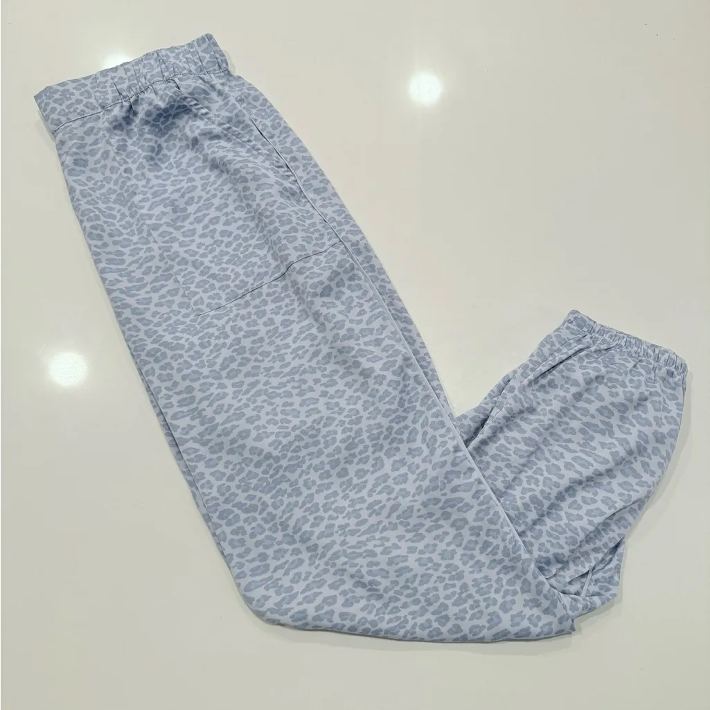 Aerie Blue Animal Print Pajama Pants Silky Leopard Print Joggers - Image 2