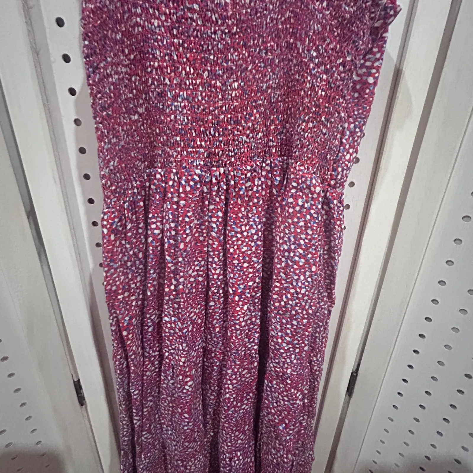 Japana Floral Print Smocked Bodice Sundress Spaghetti Straps Red White Size S - Image 4