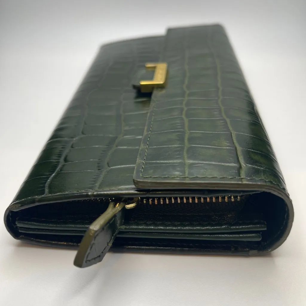 Yves Saint Laurent Dark Green Crocodile Embossed Leather Long Wallet - Preowned - Image 5