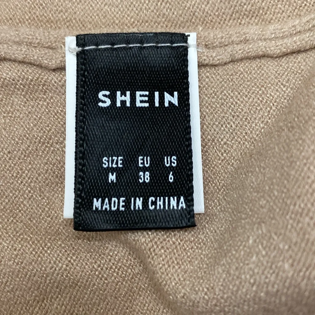 Old money beige w/ brown trim stretch knit long sleeve sweater midi dress - Image 5