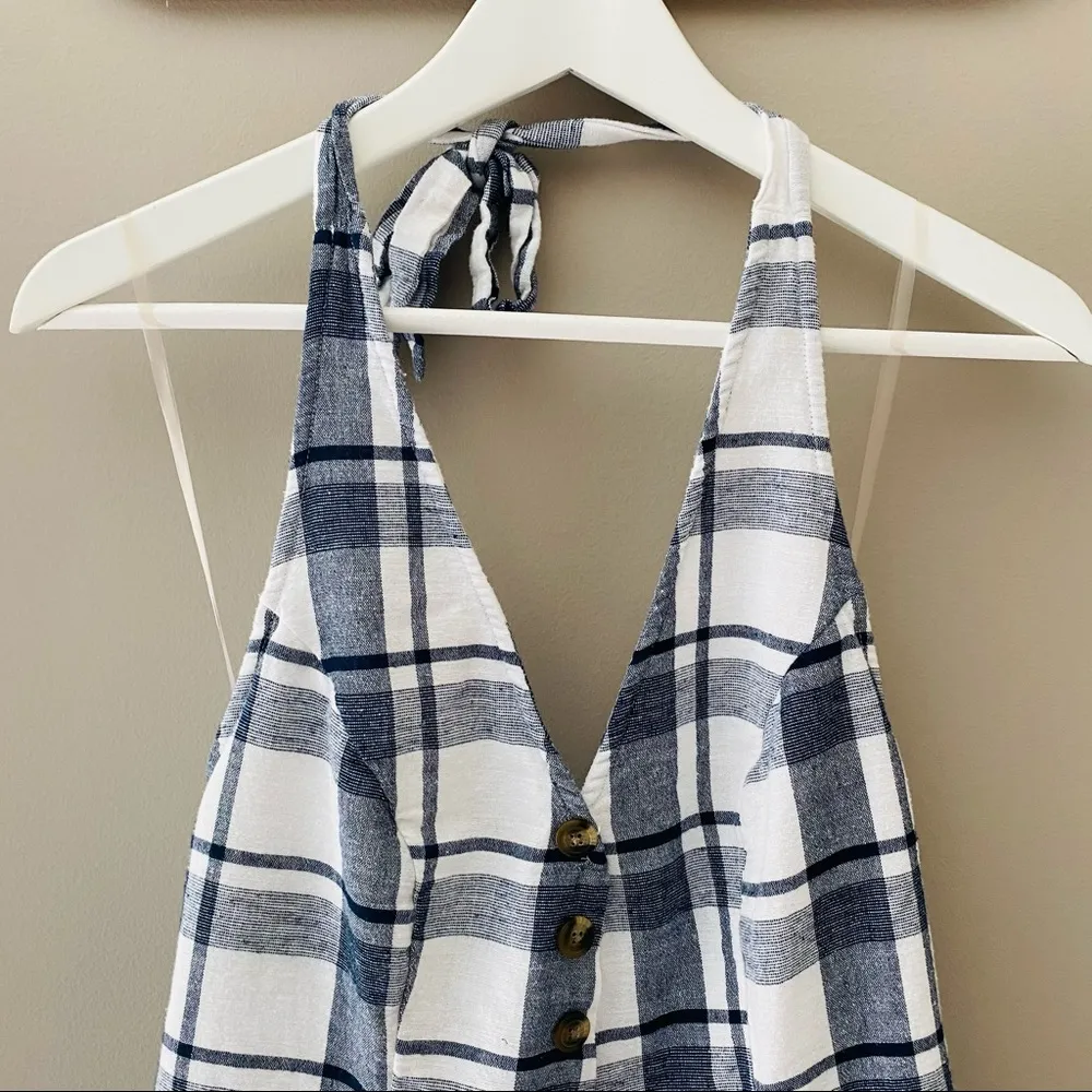 American Eagle  Plaid Print Romper Blue Sz Small - Image 7