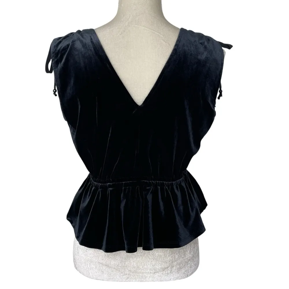 Adyson Parker Velvet Peplum V-neck Top Women’s Size S Ruched Shoulder Holiday - Image 7