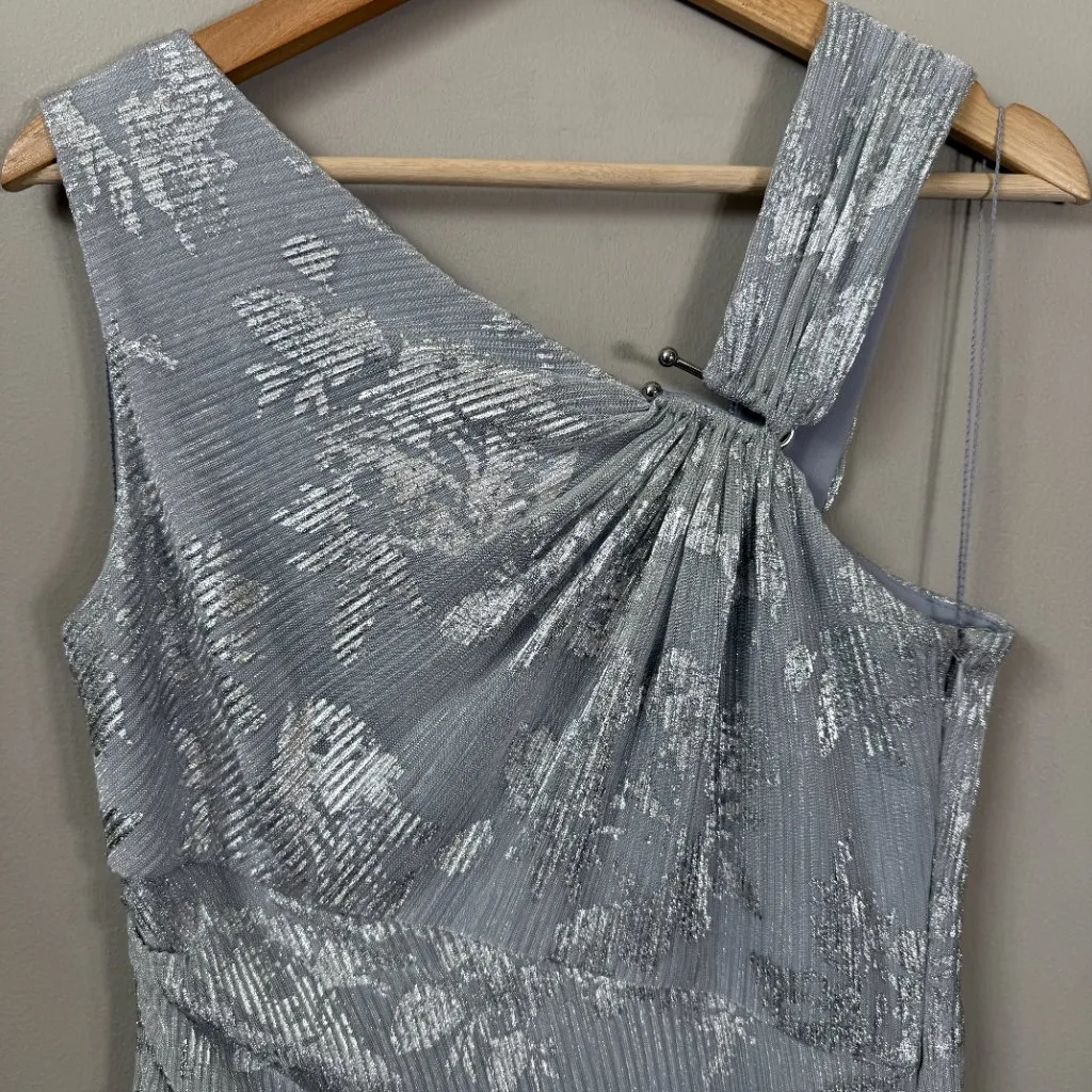 Aidan Mattox Adrianna Papell Pleated Foil Mermaid Maxi Gown Women 10 Silver NWOT - Image 8