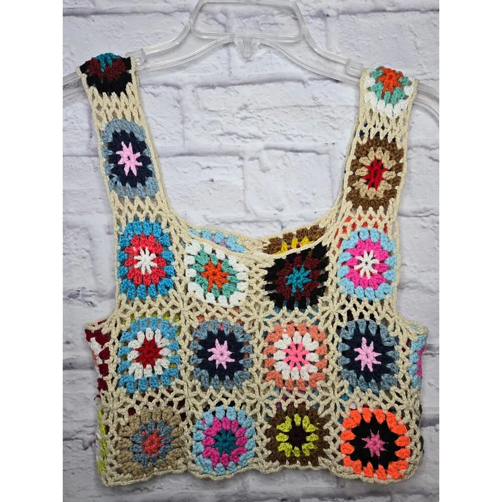 ILLA ILLA boho floral cotton crochet tank top festival one size. - Image 4