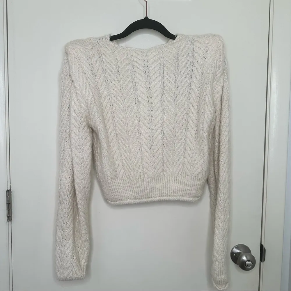 Mango Cream Herringbone Strong Shoulder Alpaca Blend Sweater - Image 7