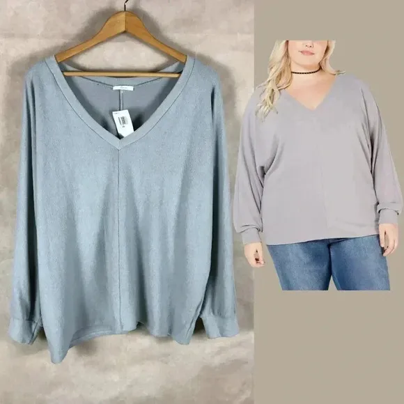 Soprano Plus Size Cozy Hacci Dolman Top Gray NWT 2X - Image 2