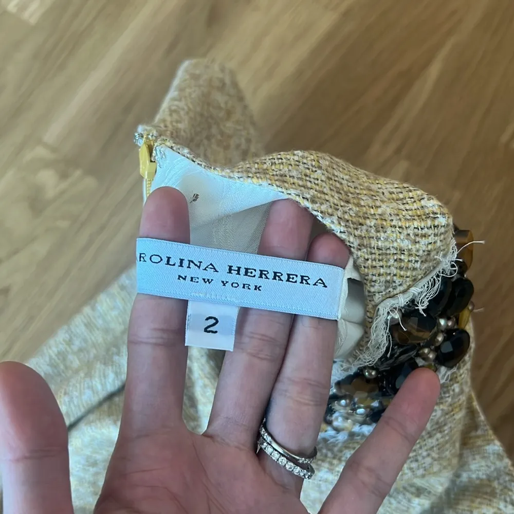 Carolina herrera beige tweed embellished midi dress - Image 9