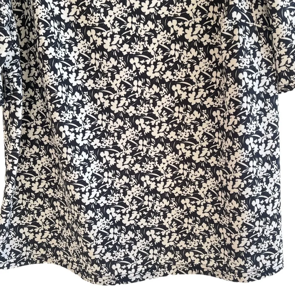 Melloday Black White Floral Print Square Neck Puff Sleeve Top Women’s Size 1X - Image 5