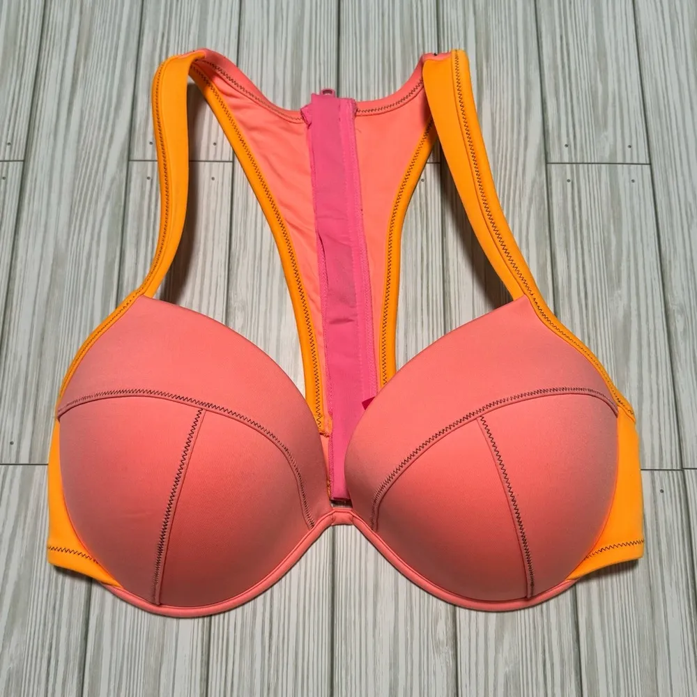 NEW Victoria’s Secret Swim Bikini Set Neoprene Orange Pink 36DD Sporty Zip - Image 2