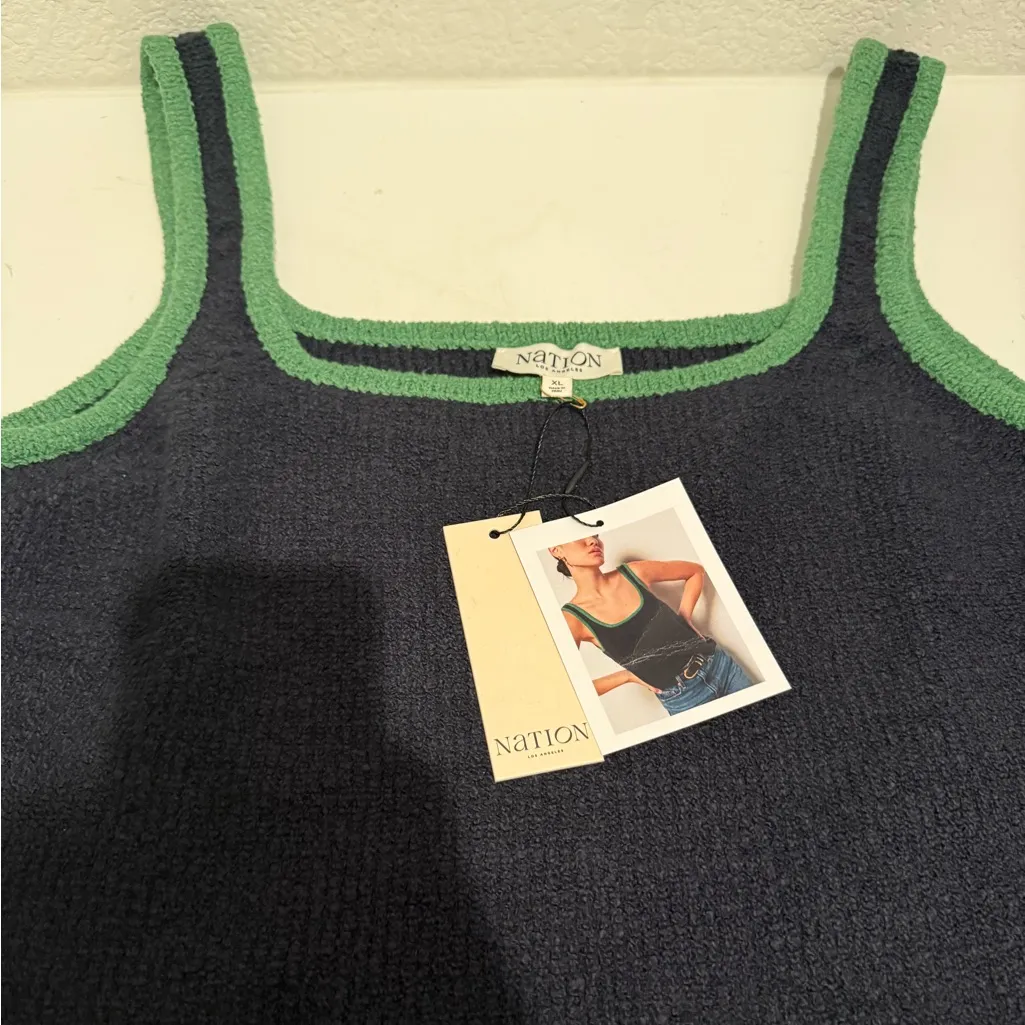 Nation LTD Peggy Sue Chenile Tank Top Navy Blue Green Size XL - Image 6
