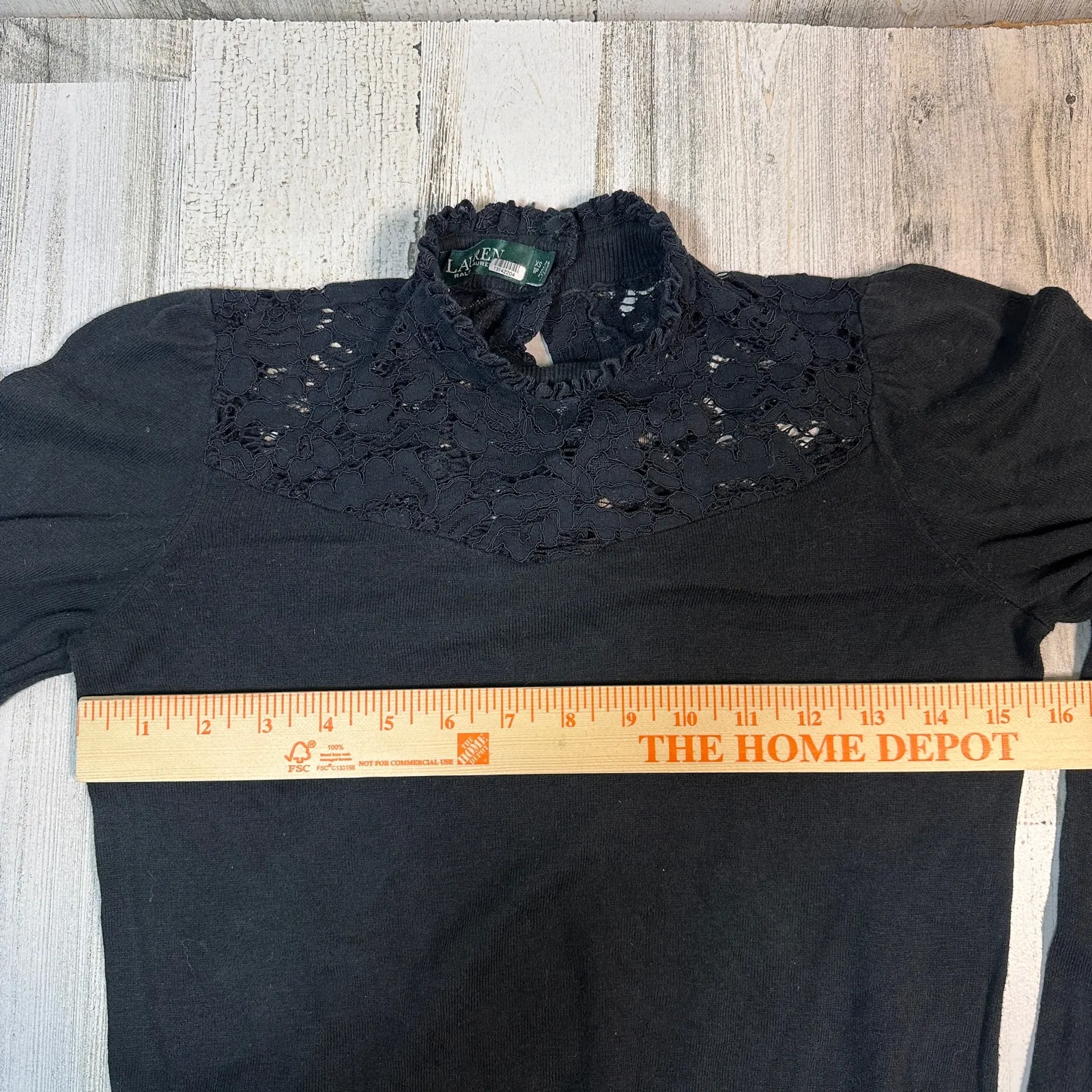 Lauren Ralph Lauren Lace Blouse XS | Black Knit | Whimsy Goth | MSRP $98 - Image 6