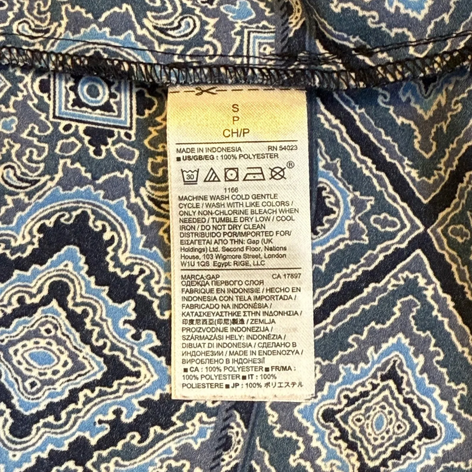 GAP Women‎ Blue Geometric Print V Neck Long Sleeve Smocked Blouse Top Size S # - Image 8