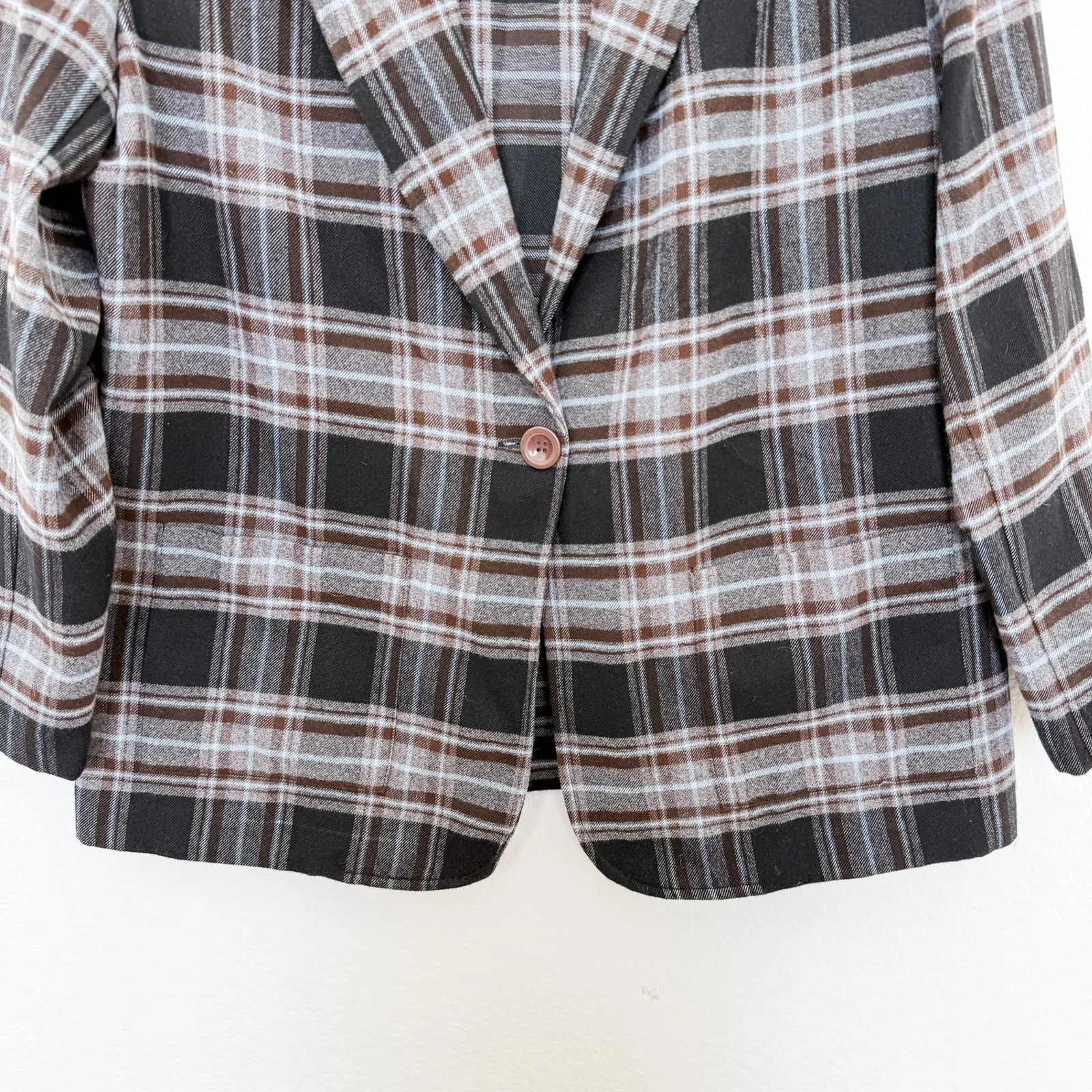 VTG‎ Womens Plaid Blazer Size M Gray Brown Academia Preppy Heritage Office - Image 3