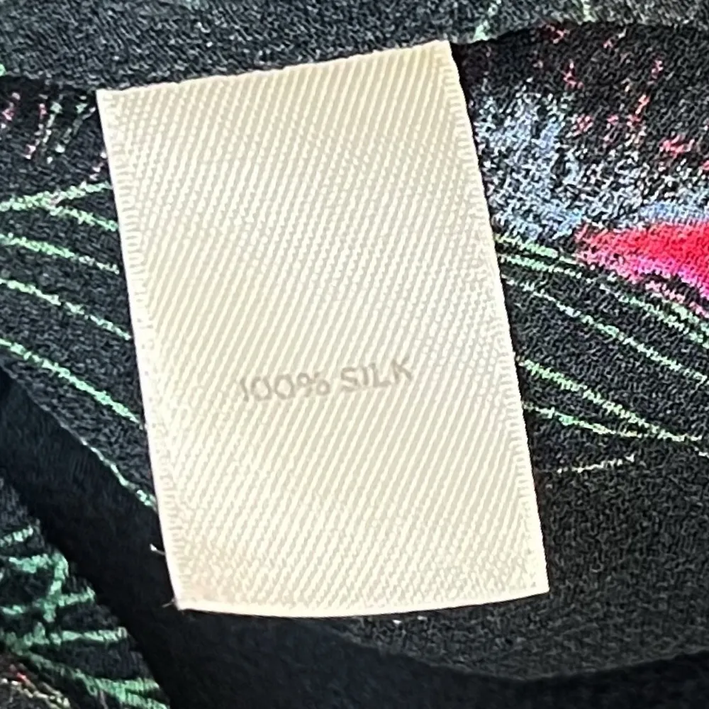 Hinge 100% Silk Peacock Button Blouse Handkerchief Hem Small Sheer Blue Green - Image 7