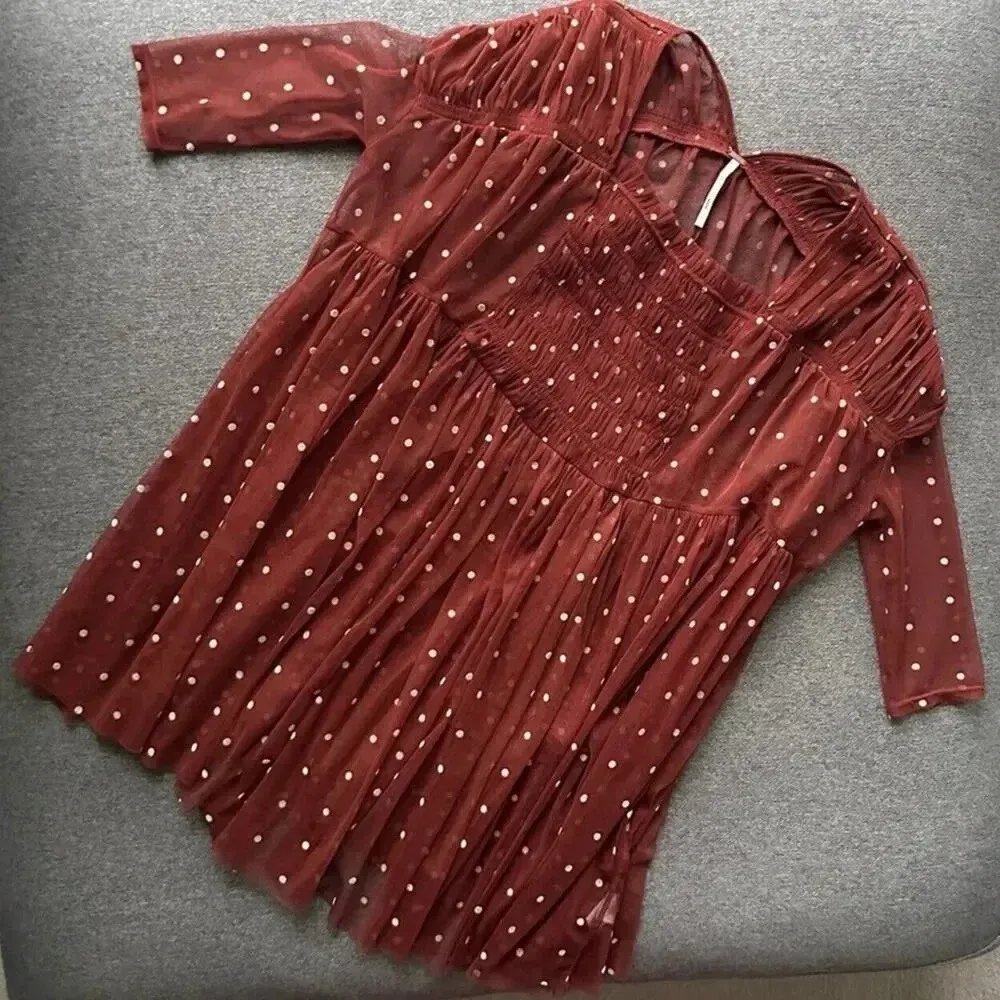 Free People Saya Polka Dot Sheer Mesh Tulle Baby Doll Tunic Top XS - Image 2