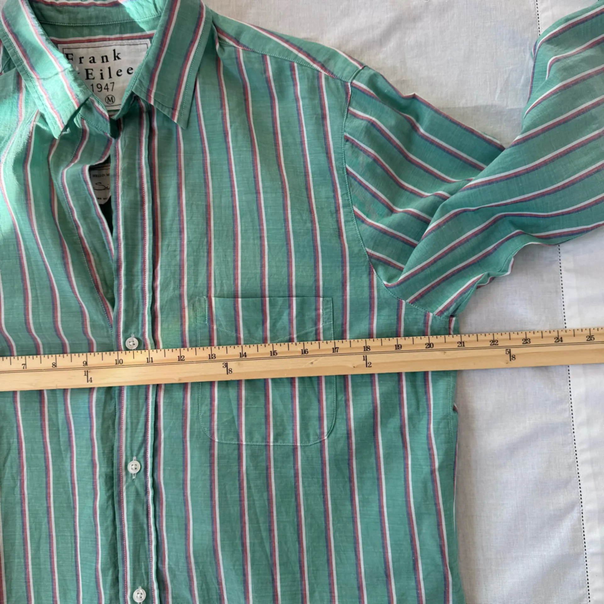 Frank & Eileen  Silvio green striped cotton button-up size M - Image 7