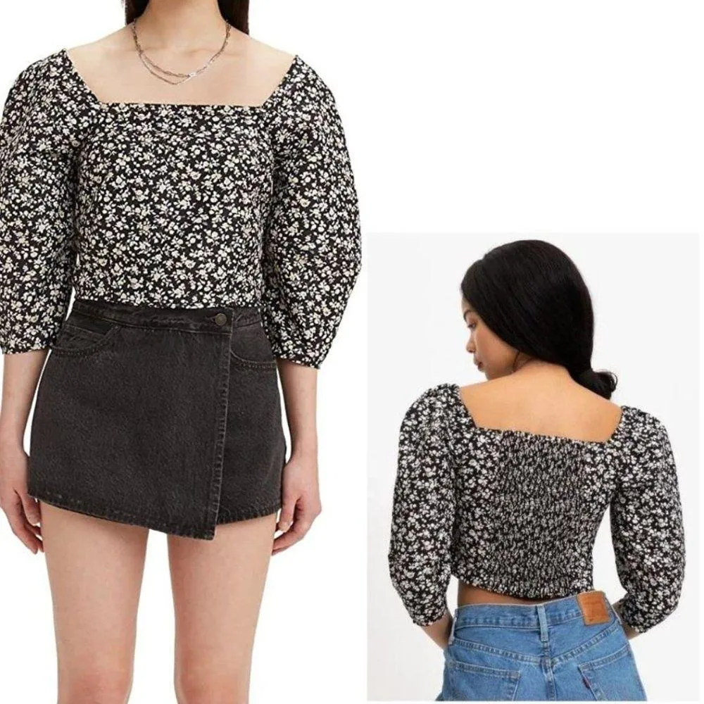 Levi's Floral Puff Sleeve Cropped Blouse NWT LG - Image 2