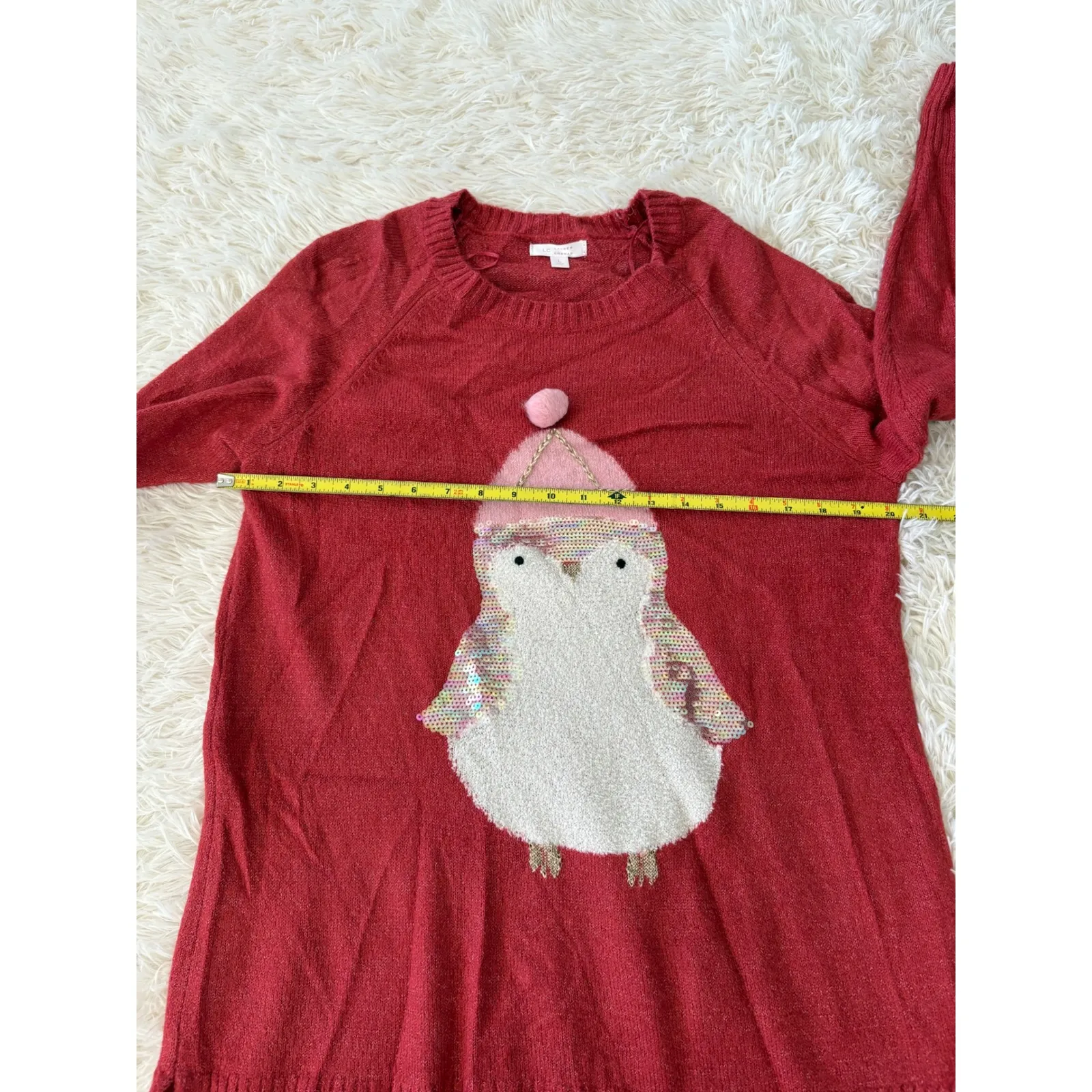 LC Lauren Conrad Womens L Red Penguin Christmas Oversized ‎ Sweater Holiday - Image 5
