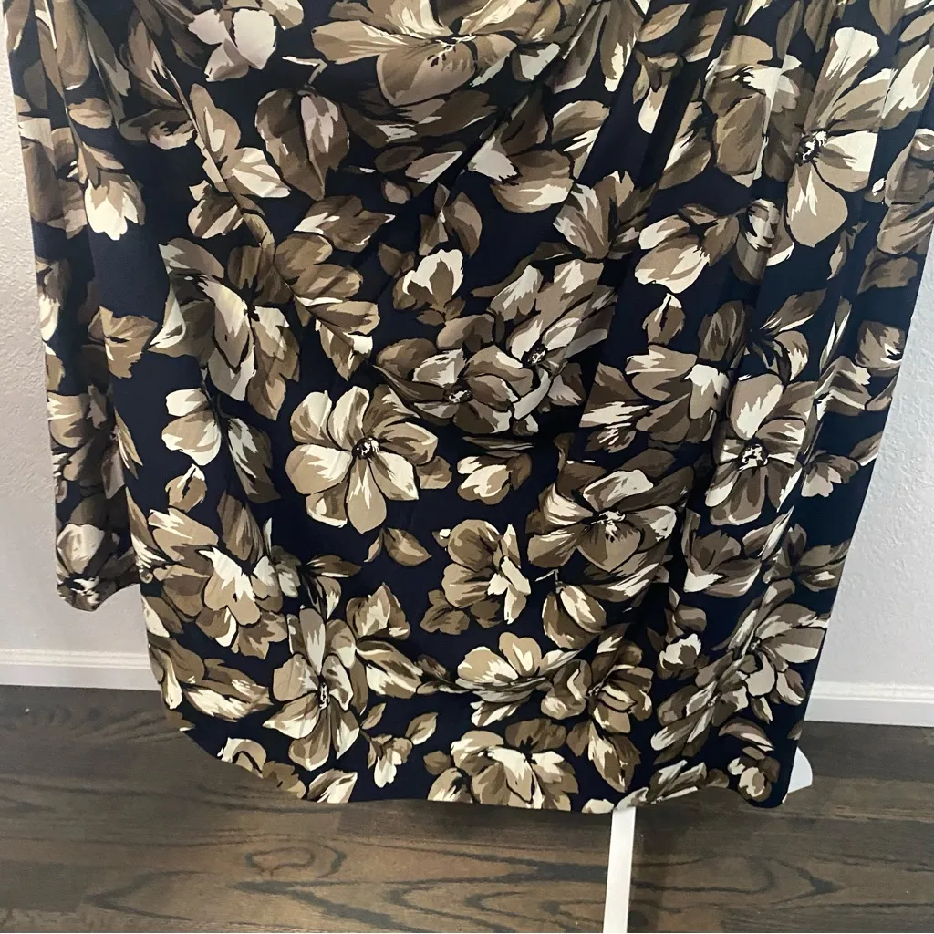 Jones New York fall floral maxi pleated skirt vintage Y2K navy brown 14 - Image 3