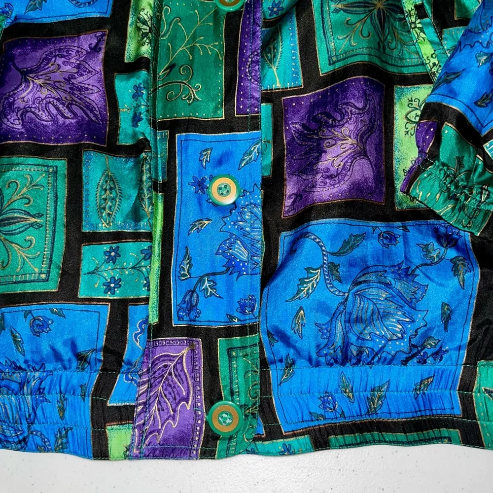 Vintage 100% Silk Colorblock Windbreaker Jacket Multiple Size 1X - Image 6