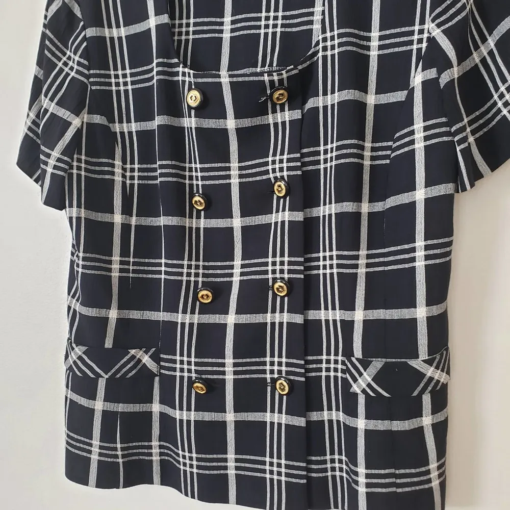 Vintage Skirt Set Double Breasted Top & Straight Skirt Black & White Plaid 12P - Image 5