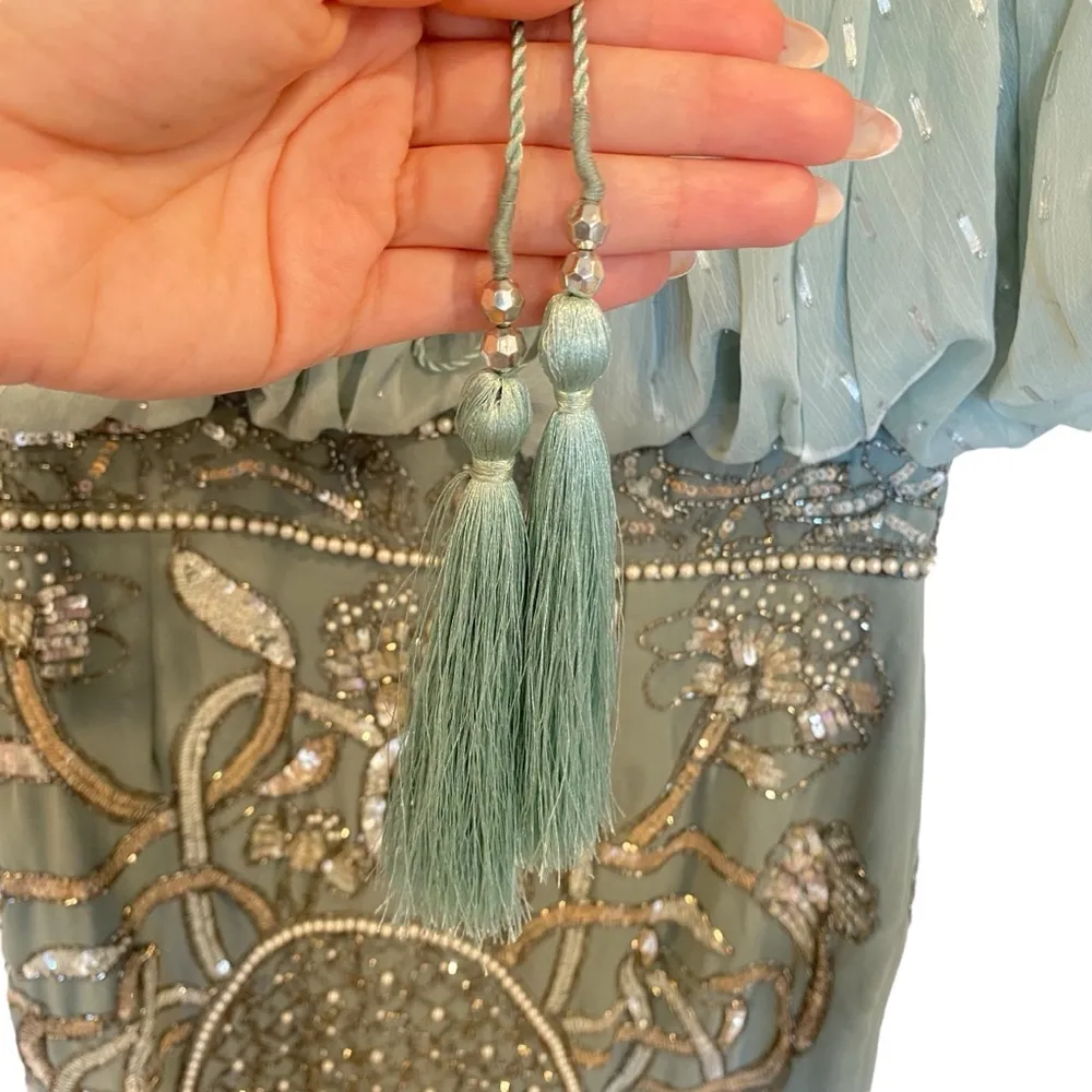 ASOS Design Blouson Bodice Off-Shoulder Mini Dress With Embellished Skirt - Image 4