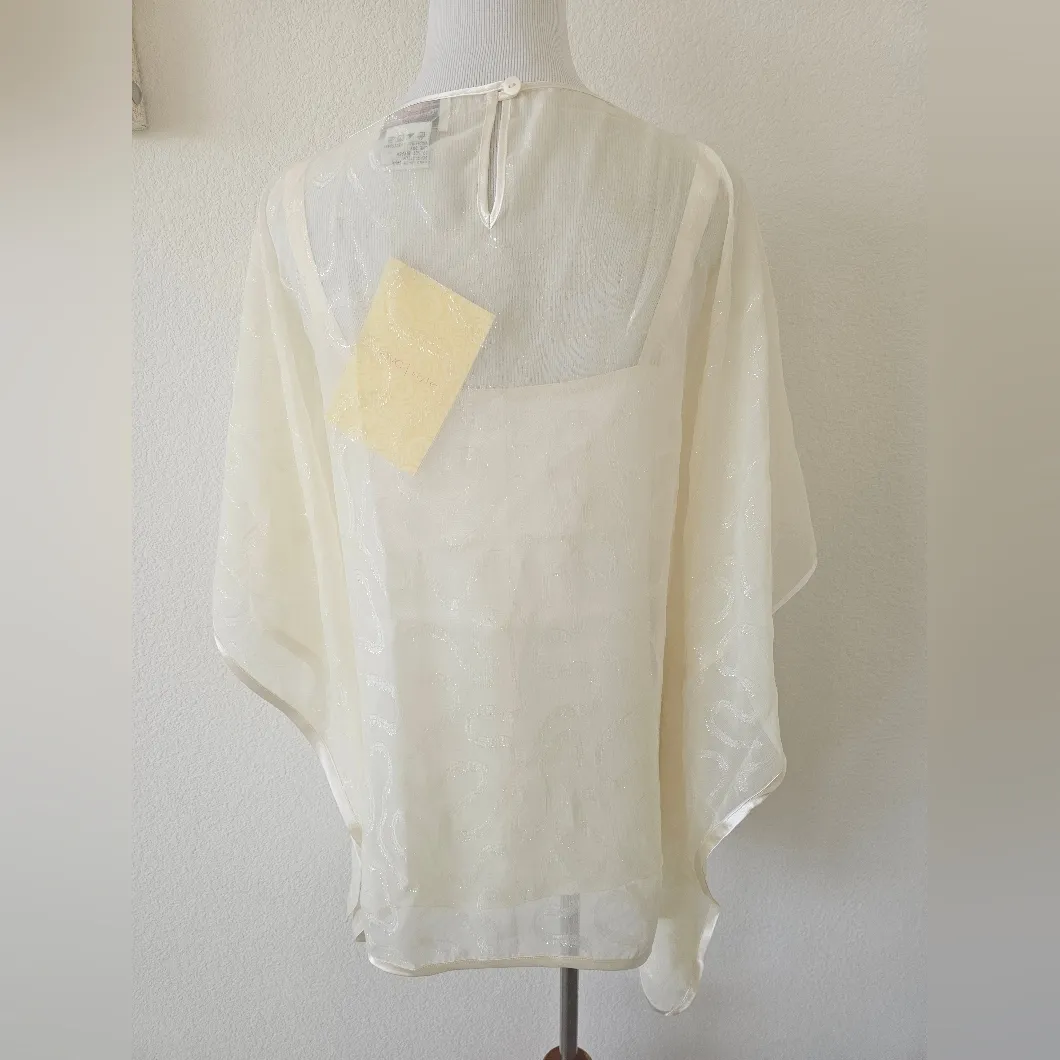 Victor Costa Occasion Butter Yellow Sheer Dolman Sleeve Two Piece Top NWT XS - Image 4