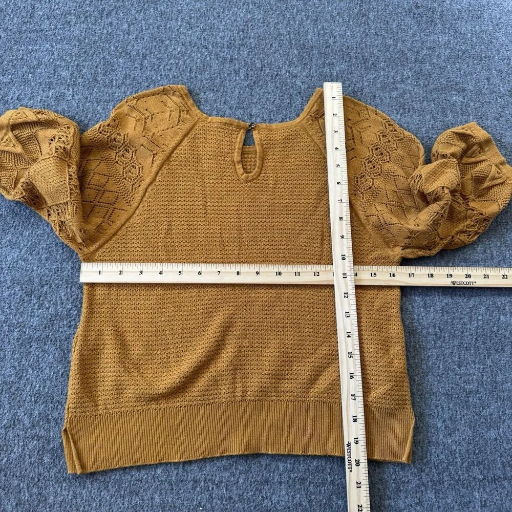 By Anthropologie Martina Pointelle Boho Crochet Sweater Tee Women’s XS Honey - Image 9