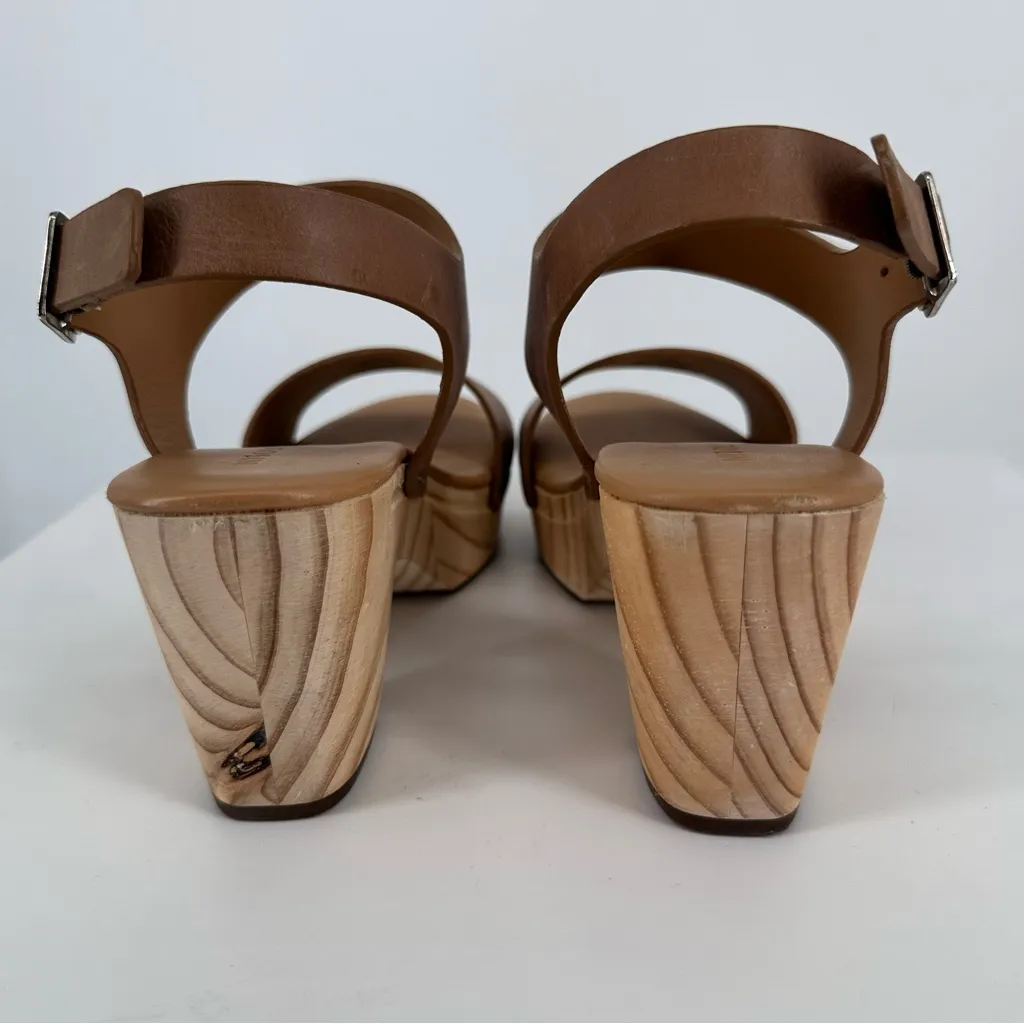 Nisolo All Day Open Toe Clog size 8 in Almond Leather Wood Bohemian Boho Heeled Tan - Image 7