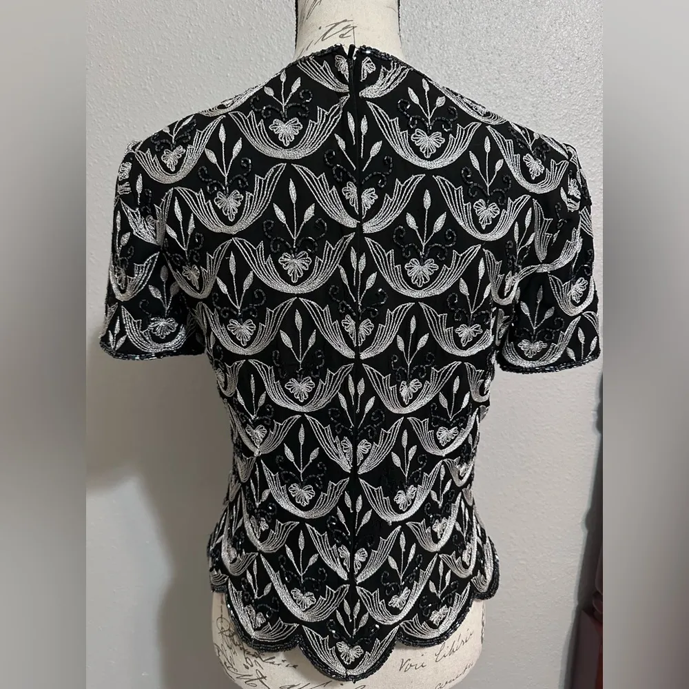 Papell Boutique Evening Sequins Lined Shell Black/silver Black - Image 4