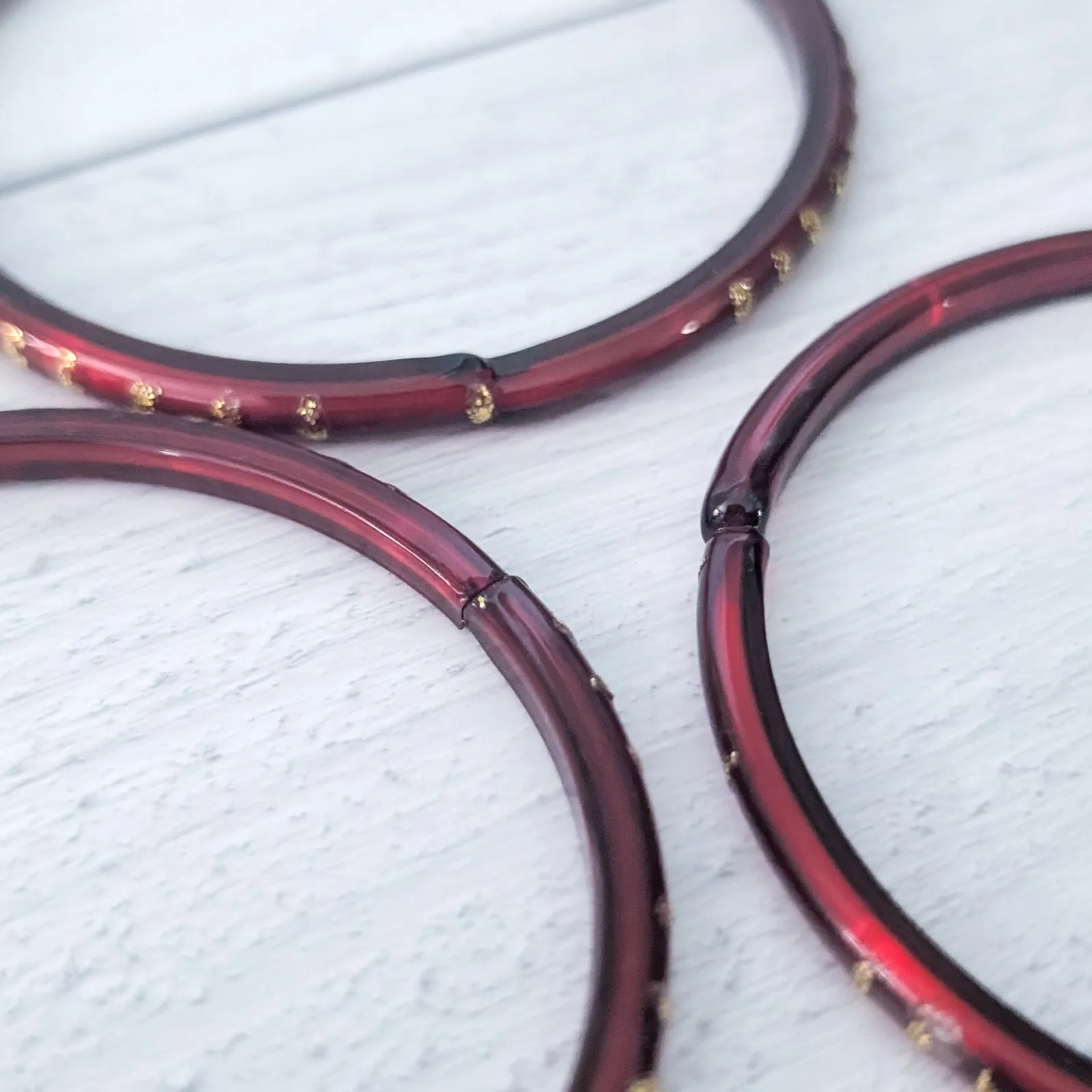 Set of 3 Dark Red Bangles with Gold Tone Glitter - Image 6