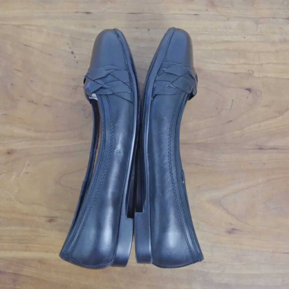 Kravings Queens Black Leather Woven Front Flats Size 7M - Image 4