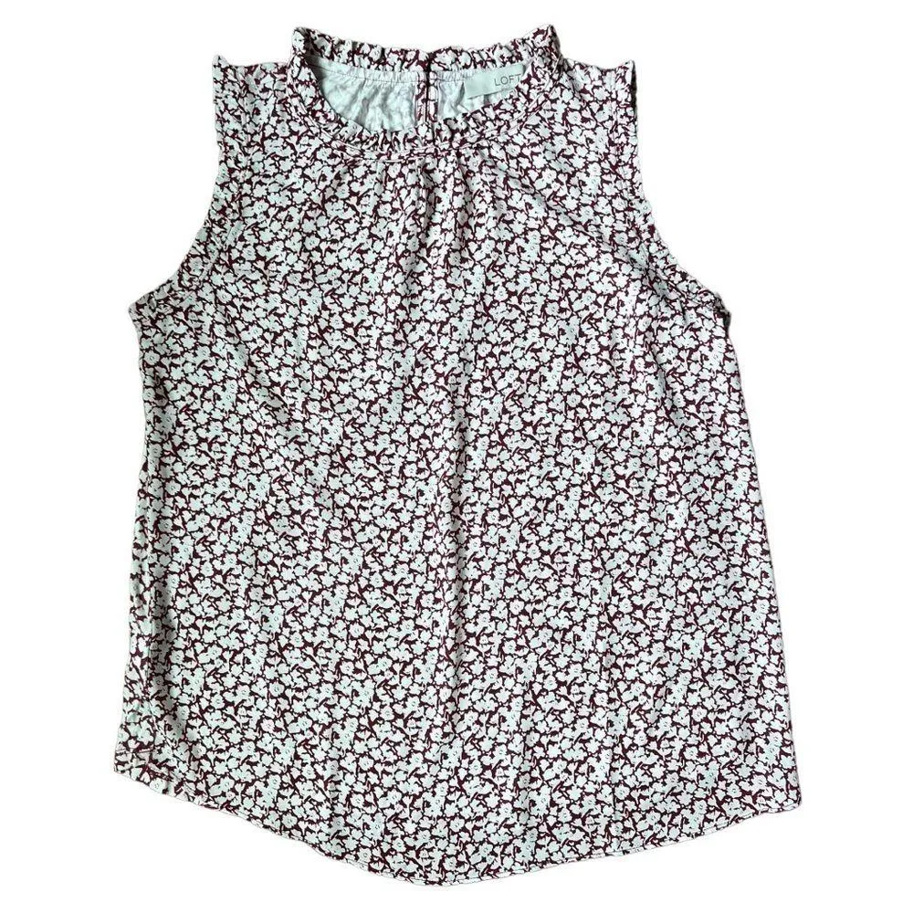LOFT sleeveless red & white charming floral ruffle top blouse small petites - Image 6