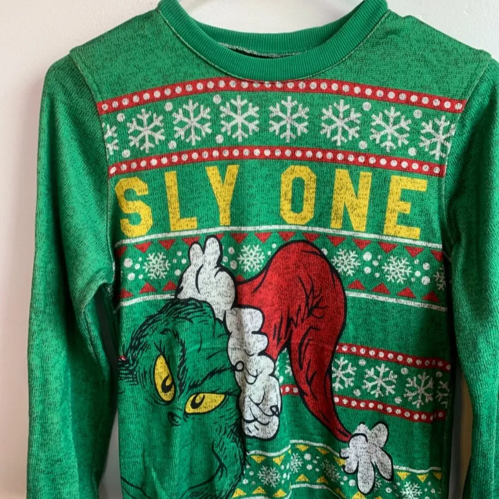 Dr. Suess The Grinch Sly One Green Long Sleeve Sweatshirt - Image 4