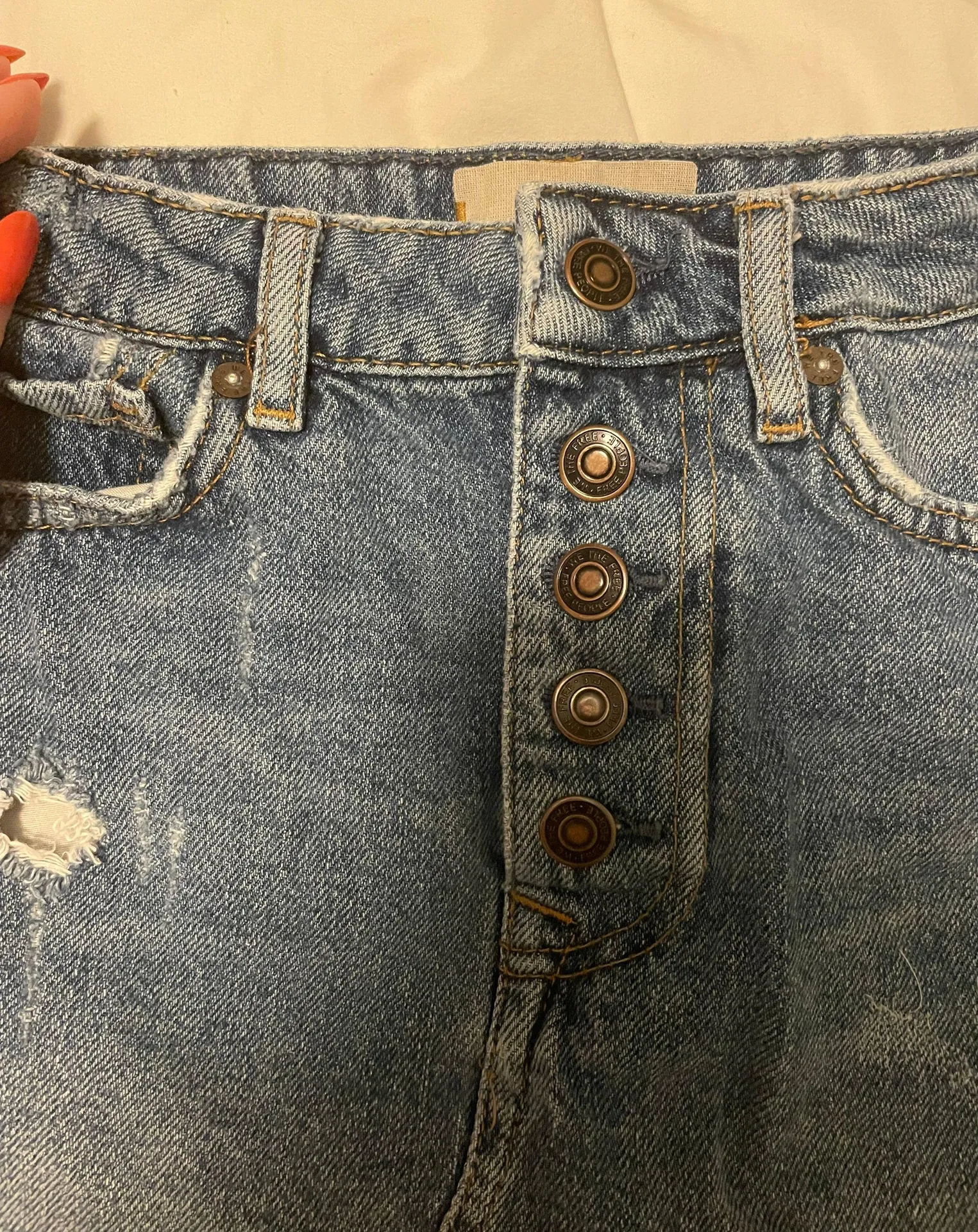 A Line Distressed Denim Mini Skirt - Image 6