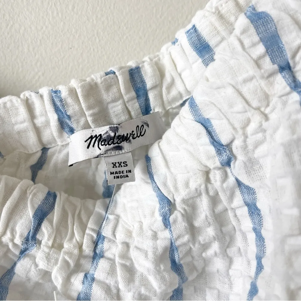 Madewell Seersucker One Shoulder Puff Sleeve Midi Dress Blue Stripe XXS NWT - Image 6