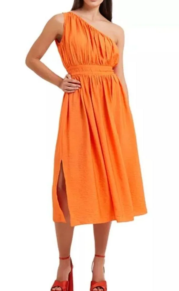 French Connection Faron Dress Womens Size 2 One Shoulder Elastic Waist Midi - Image 3