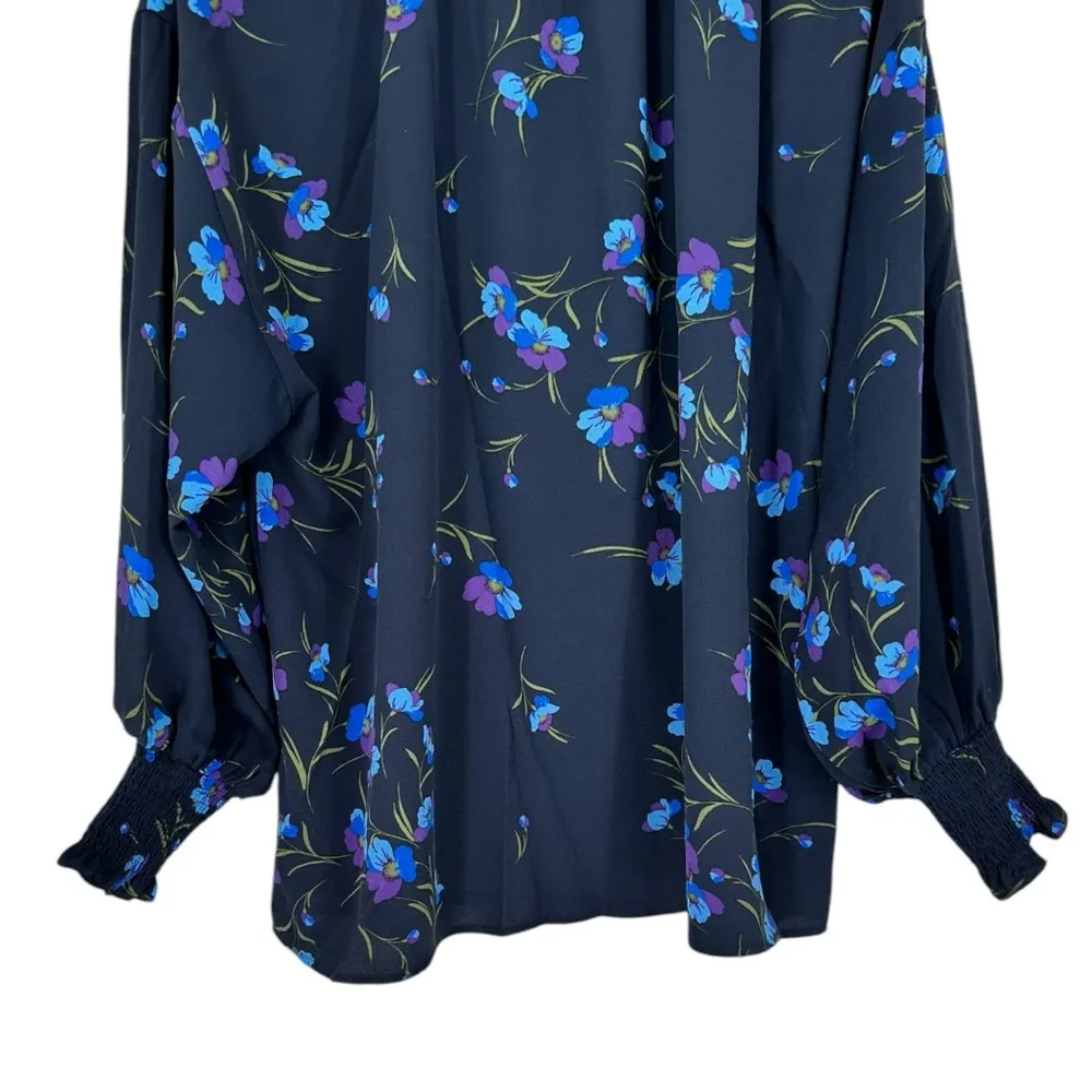 Sugarlips Torun Floral Split Neck Blouse size 1X Navy/Purple NWT Long Sleeve - Image 9