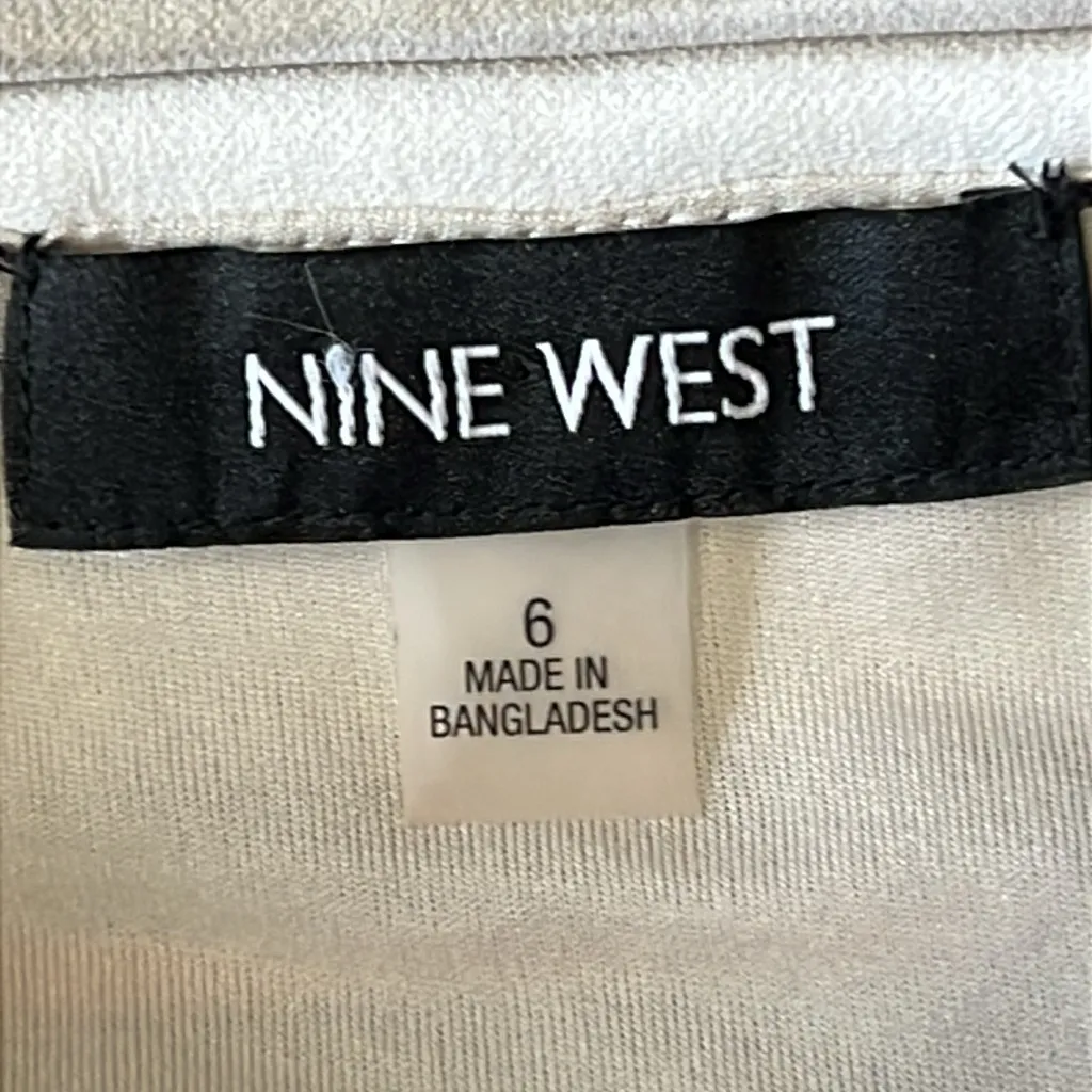 NINE WEST Cream Brown Rust Striped Pull On Stretch Waist Skirt Size 6 - Image 4