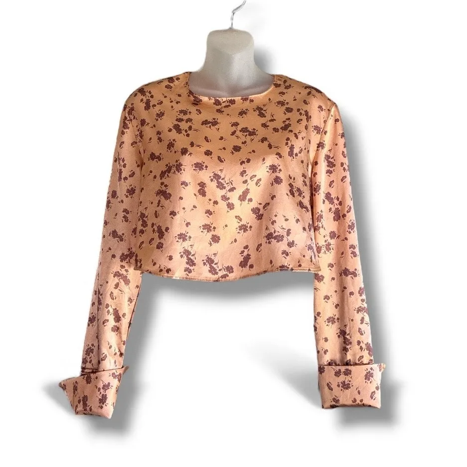 Zara satin gold floral crop top - Image 3