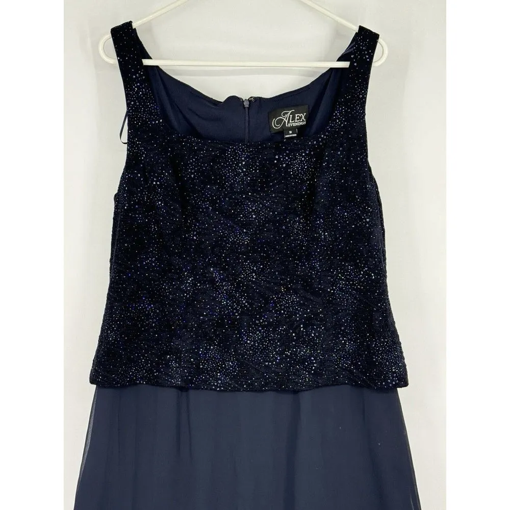 Alex Evenings Blue Sparkle Maxi Dress Sequin‎ Size 18 Formal Bridal - Image 4