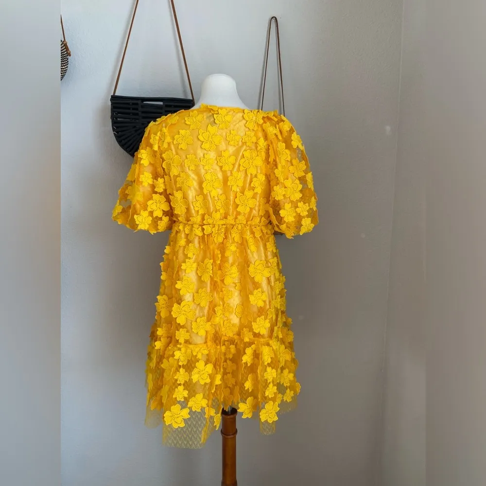 Delfi Lola Yellow Floral Stretch Mini Dress, Size Small - Image 3