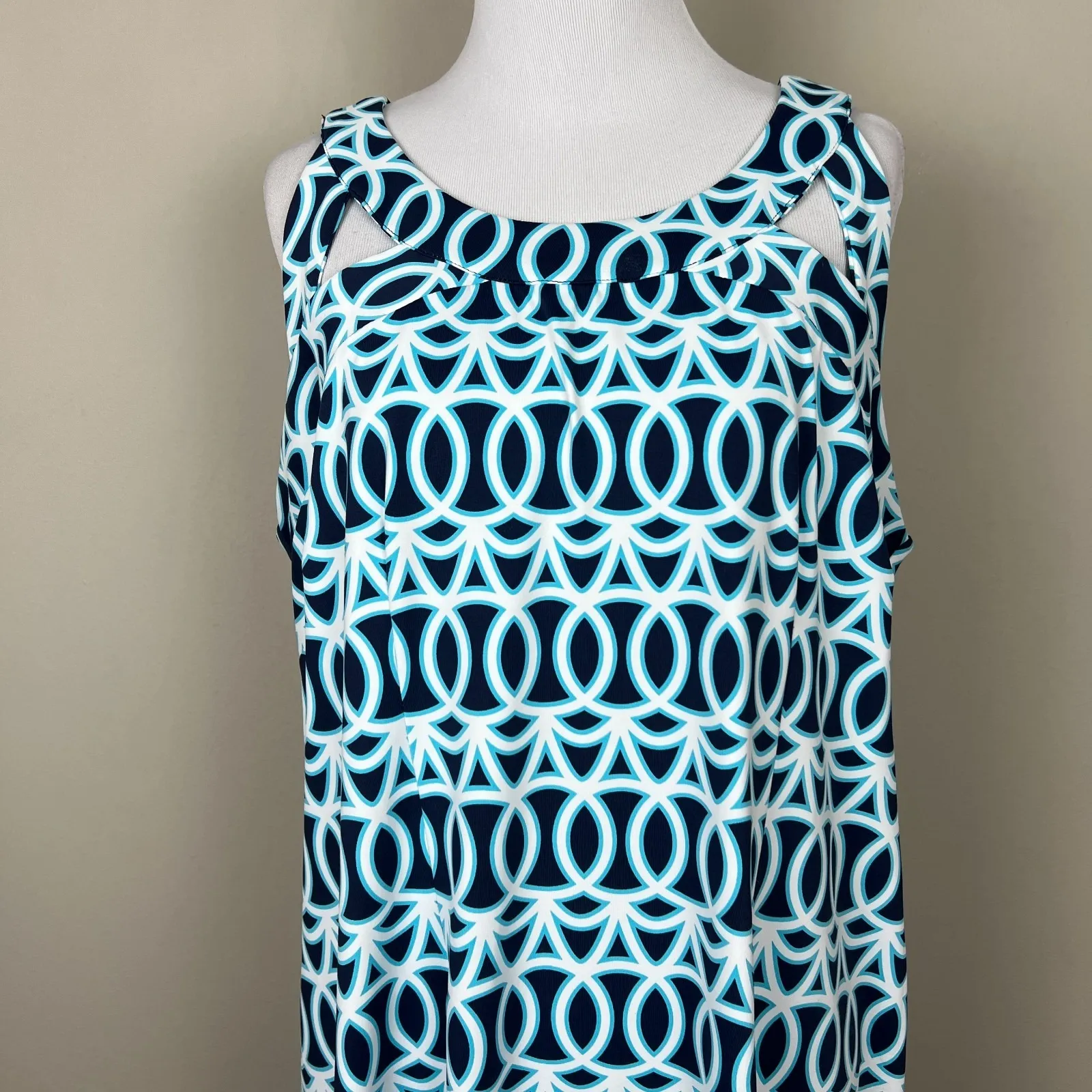 LULU B Dress Womens XL Blue Geometric‎ Sleeveless UPF 50 Strappy Travel Resort - Image 3