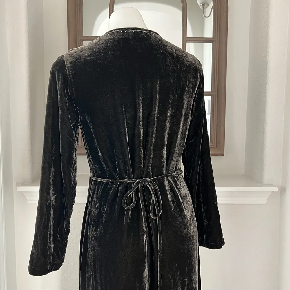 J. Jill Velvet Maxi Dress with Skirt Panel V-Neck Chocolate Brown Size S - Image 10