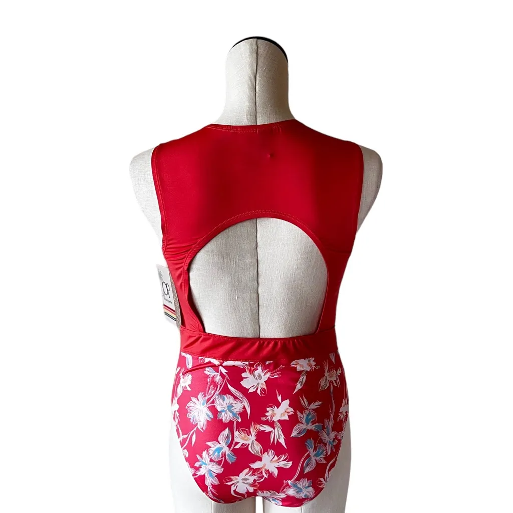 NWT OCEAN PACIFIC ONE PIECE OPEN BACK SWIMSUIT FLORAL In Cinnamon - Image 5