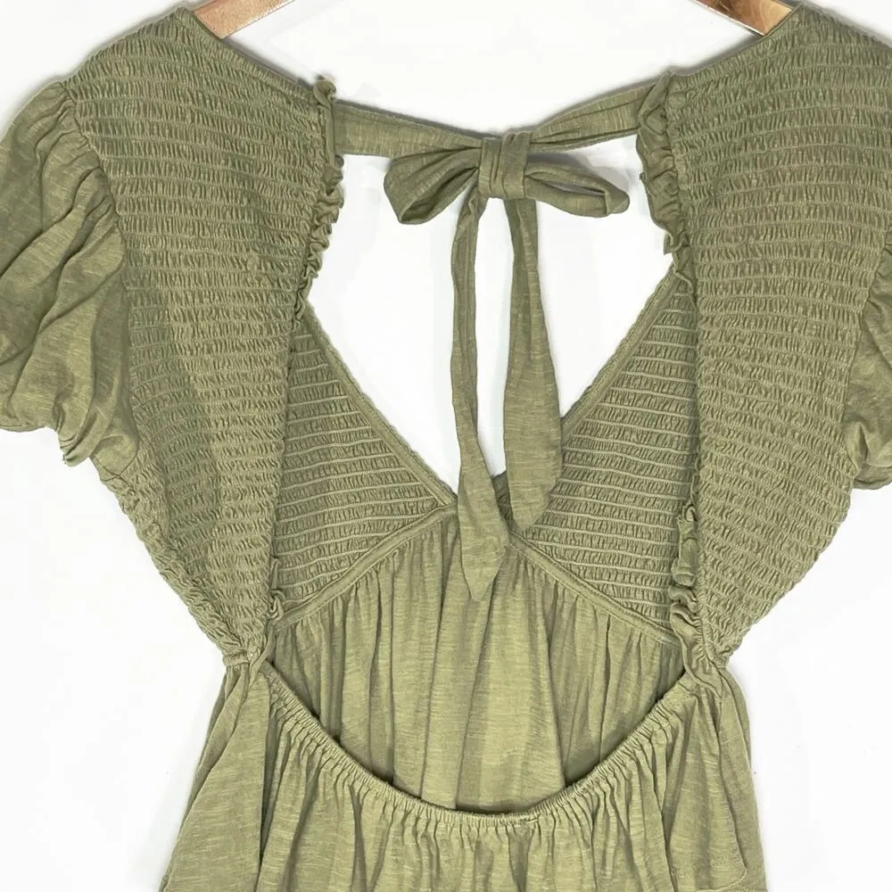 FREE PEOPLE Women’s Charolette Puff Sleeve Peplum Green Knit Top - Image 8