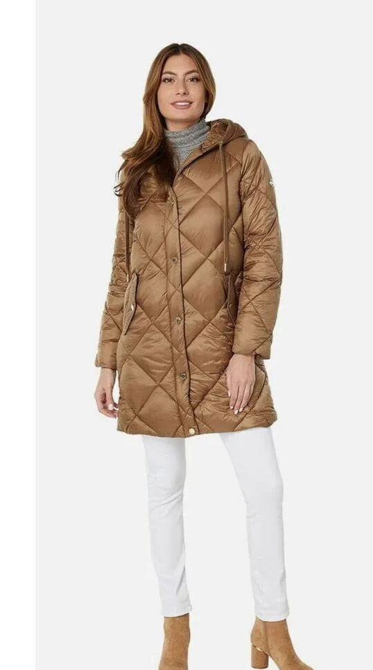 MICHAEL KORS Women's SZ M Hooded Quilted Puffer Jacket Coat Gold Lightweight NEW - Image 6